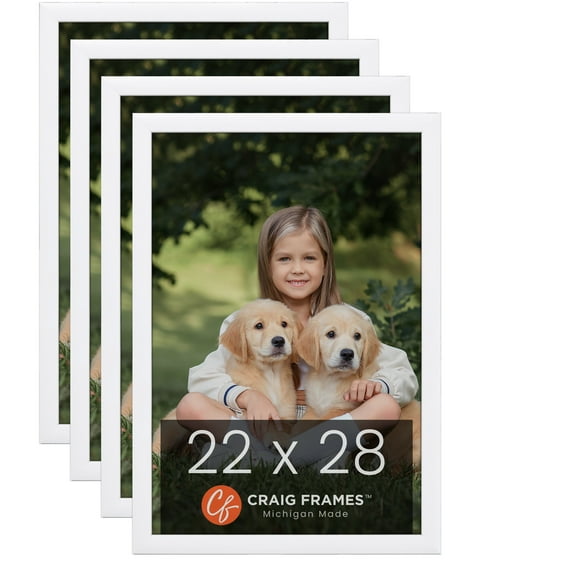 Craig Frames Contemporary White Satin Picture Frame, Set of 4