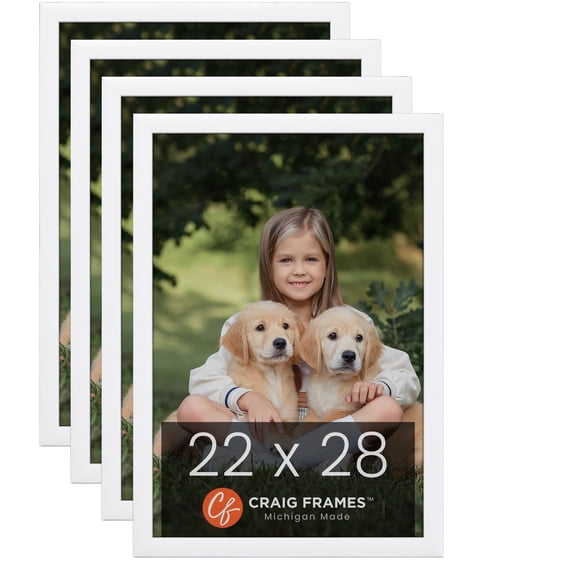 Craig Frames Contemporary White Satin Picture Frame, Set of 4