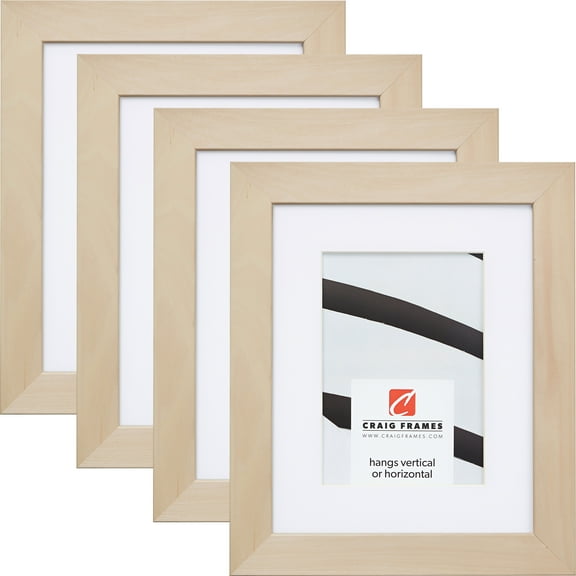 Craig Frames DIY Unfinished Wood Picture Frame, 8 x 12 Inch Matted to Display a 5 x 7 Inch Photo, Natural, Set of 4