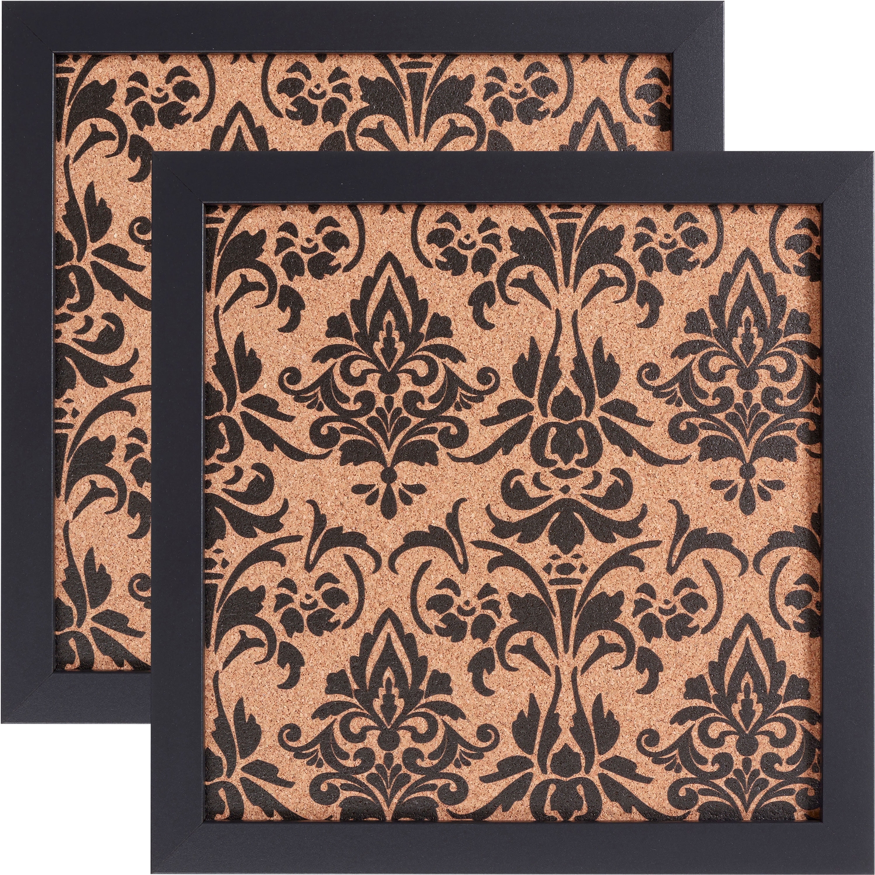 Craig Frames Decorative Cork Bulletin Board, 12x12 Inch, Black Frame with Fleur de Lis Pattern, Set of 2