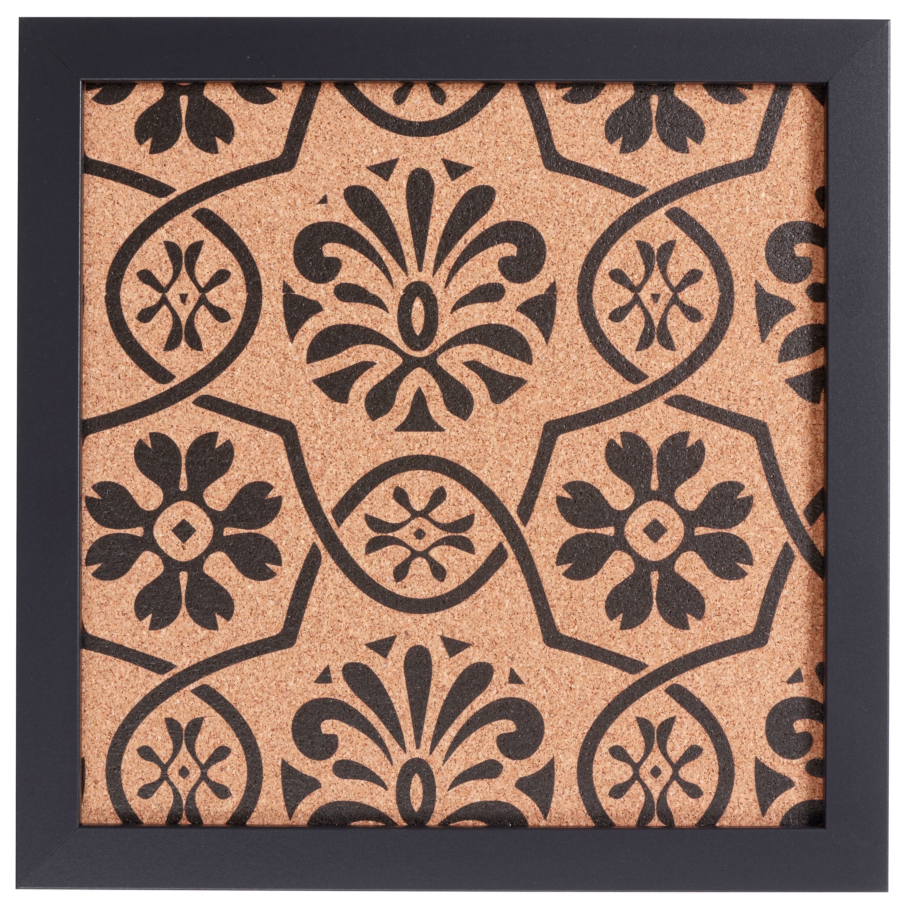 Craig Frames Decorative Cork Bulletin Board, 12x12 Inch, Black Frame with Floral Pattern