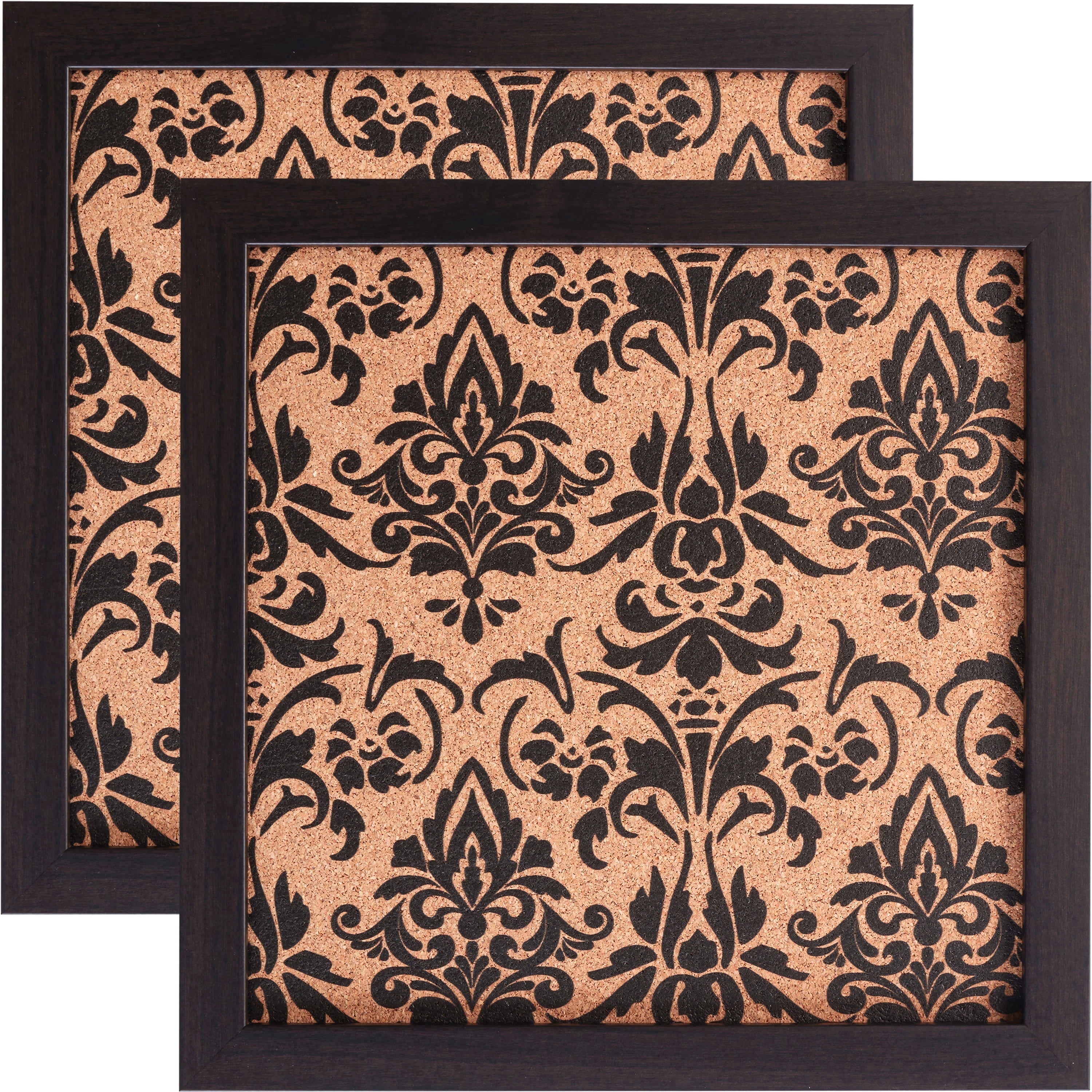 Craig Frames Decorative Cork Bulletin Board, 12x12 Inch, Brown Frame with Fleur de Lis Pattern, Set of 2