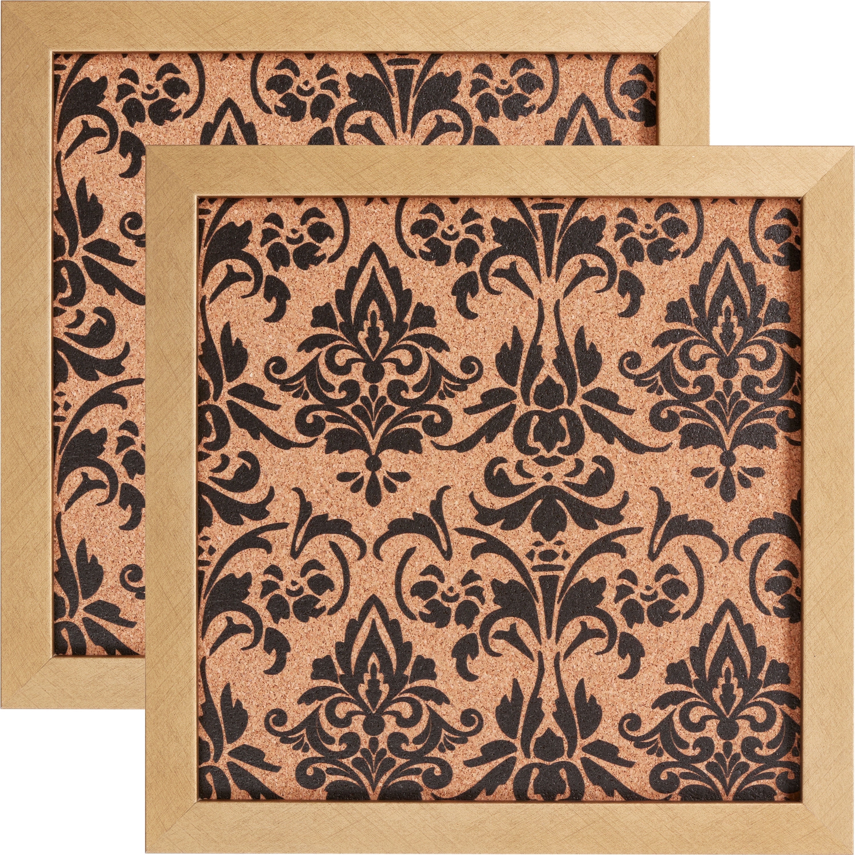 Craig Frames Decorative Cork Bulletin Board, 12x12 Inch, Gold Frame with Fleur de Lis Pattern, Set of 2