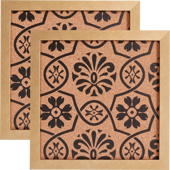 Craig Frames Decorative Cork Bulletin Board, 12x12 Inch, Gold Frame with Floral Pattern, Set of 2