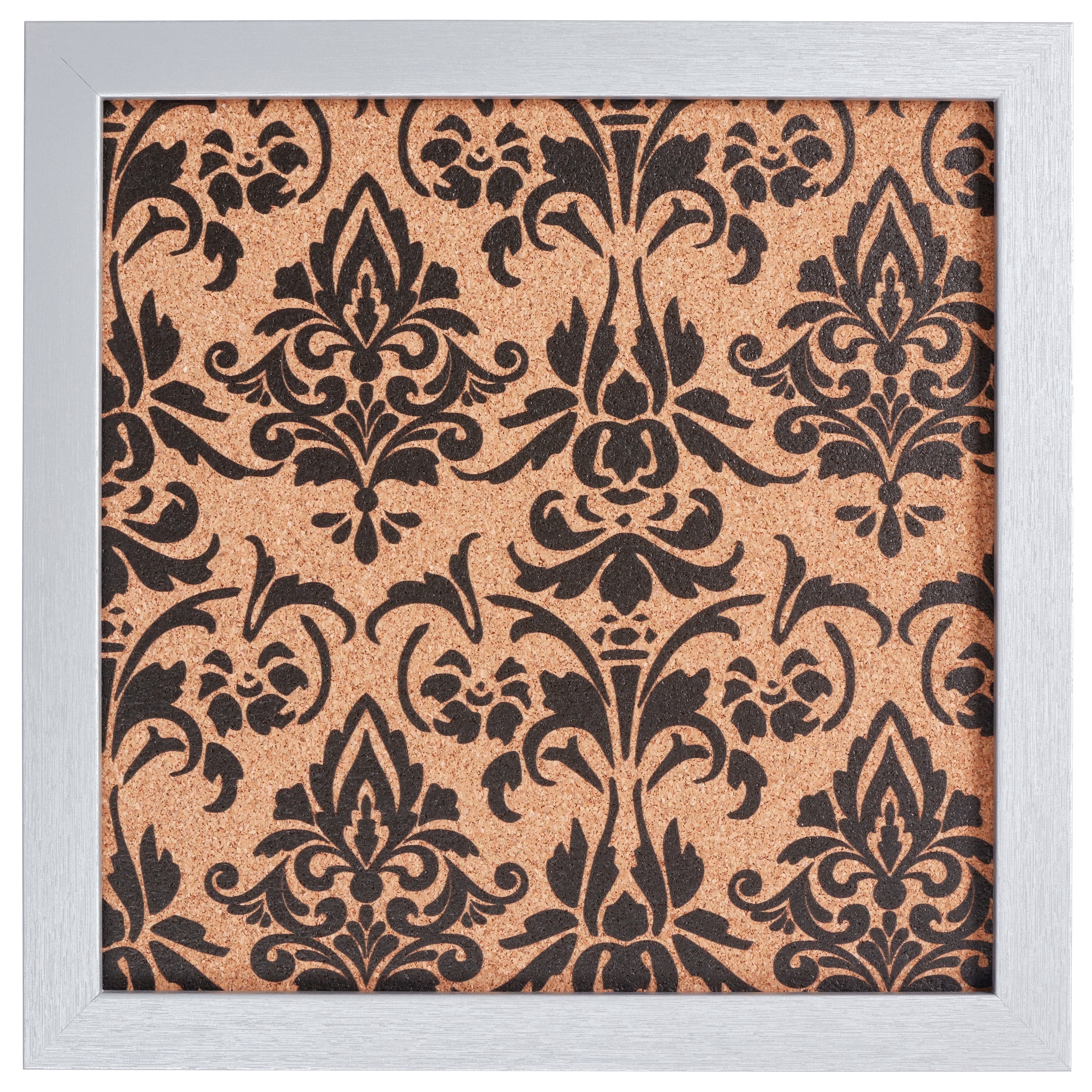 Craig Frames Decorative Cork Bulletin Board, 12x12 Inch, Silver Frame with Fleur de Lis Pattern