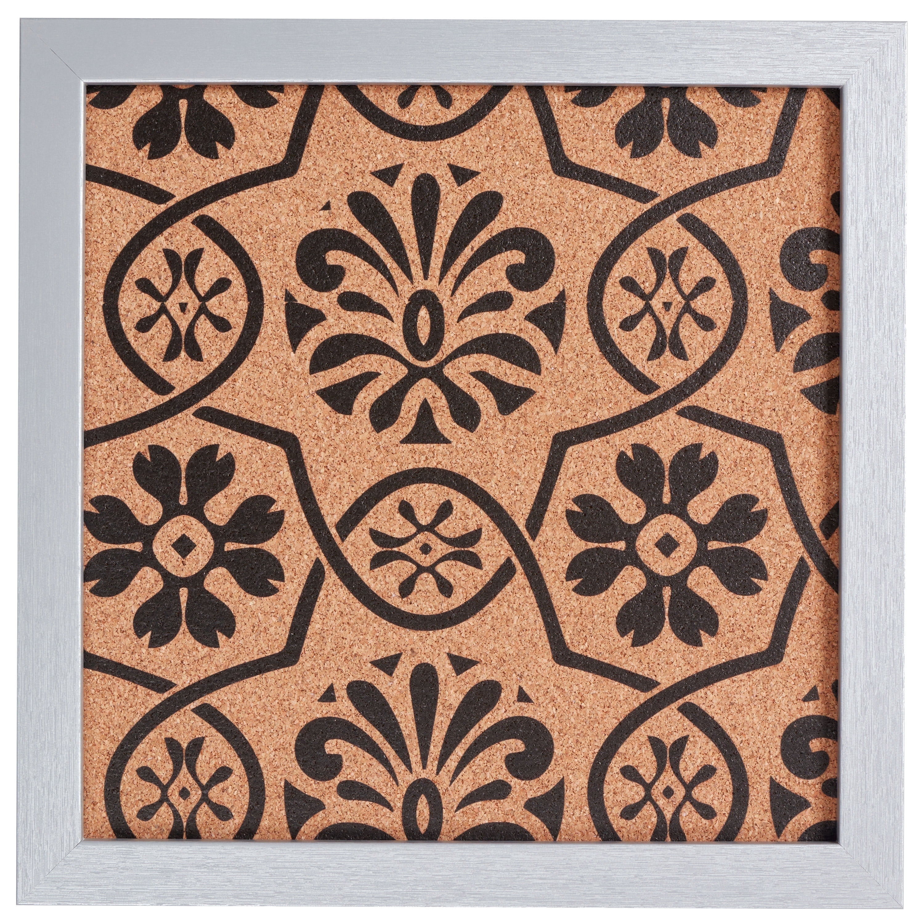 Craig Frames Decorative Cork Bulletin Board, 12x12 Inch, Silver Frame with Floral Pattern