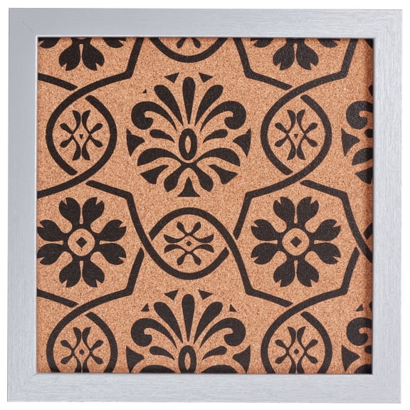 Craig Frames Decorative Cork Bulletin Board, 12x12 Inch, Silver Frame with Floral Pattern