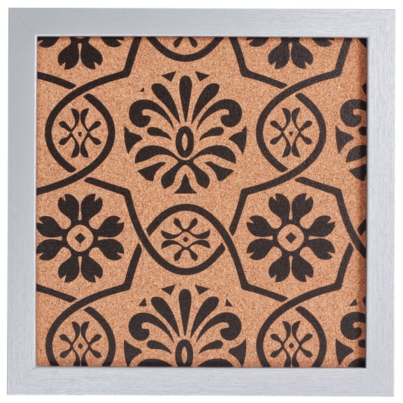Craig Frames Decorative Cork Bulletin Board, 12x12 Inch, Silver Frame with Floral Pattern