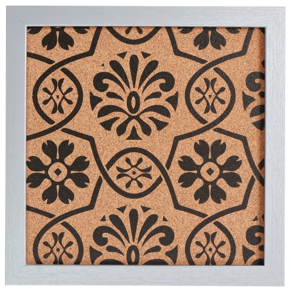 Craig Frames Decorative Cork Bulletin Board, 12x12 Inch, Silver Frame with Floral Pattern