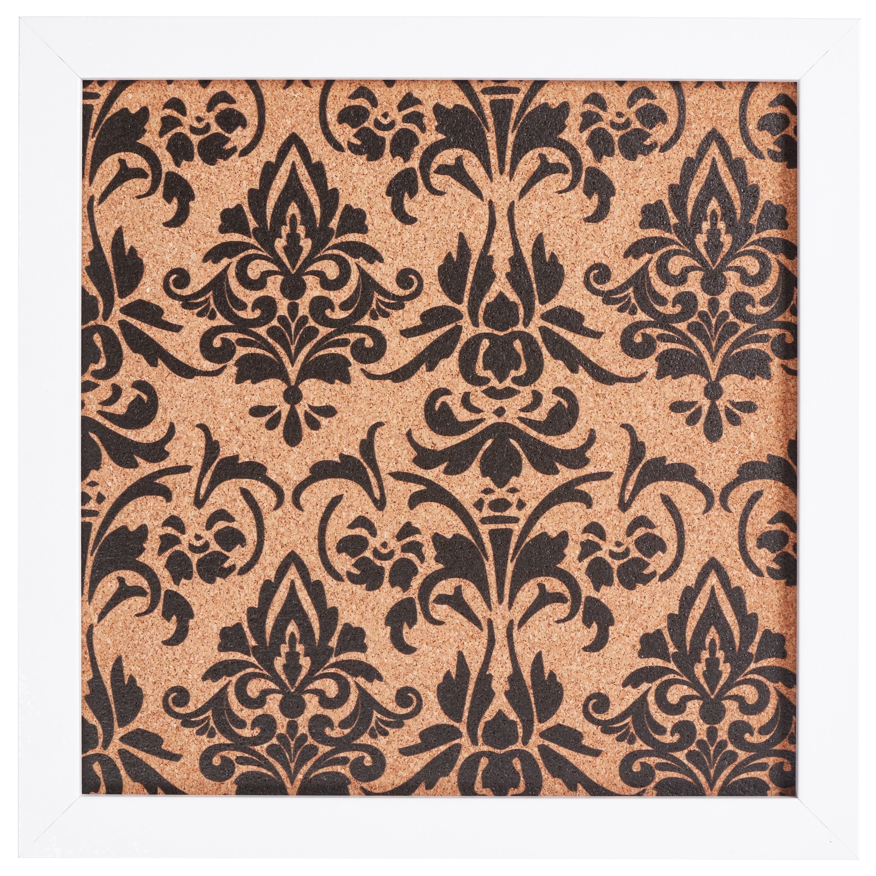Craig Frames Decorative Cork Bulletin Board, 12x12 Inch, White Frame with Fleur de Lis Pattern