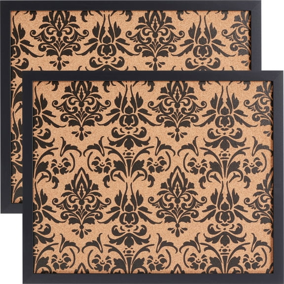 Craig Frames Decorative Cork Bulletin Board, 18.5x23 Inch, Black Frame with Fleur de Lis Pattern, Set of 2