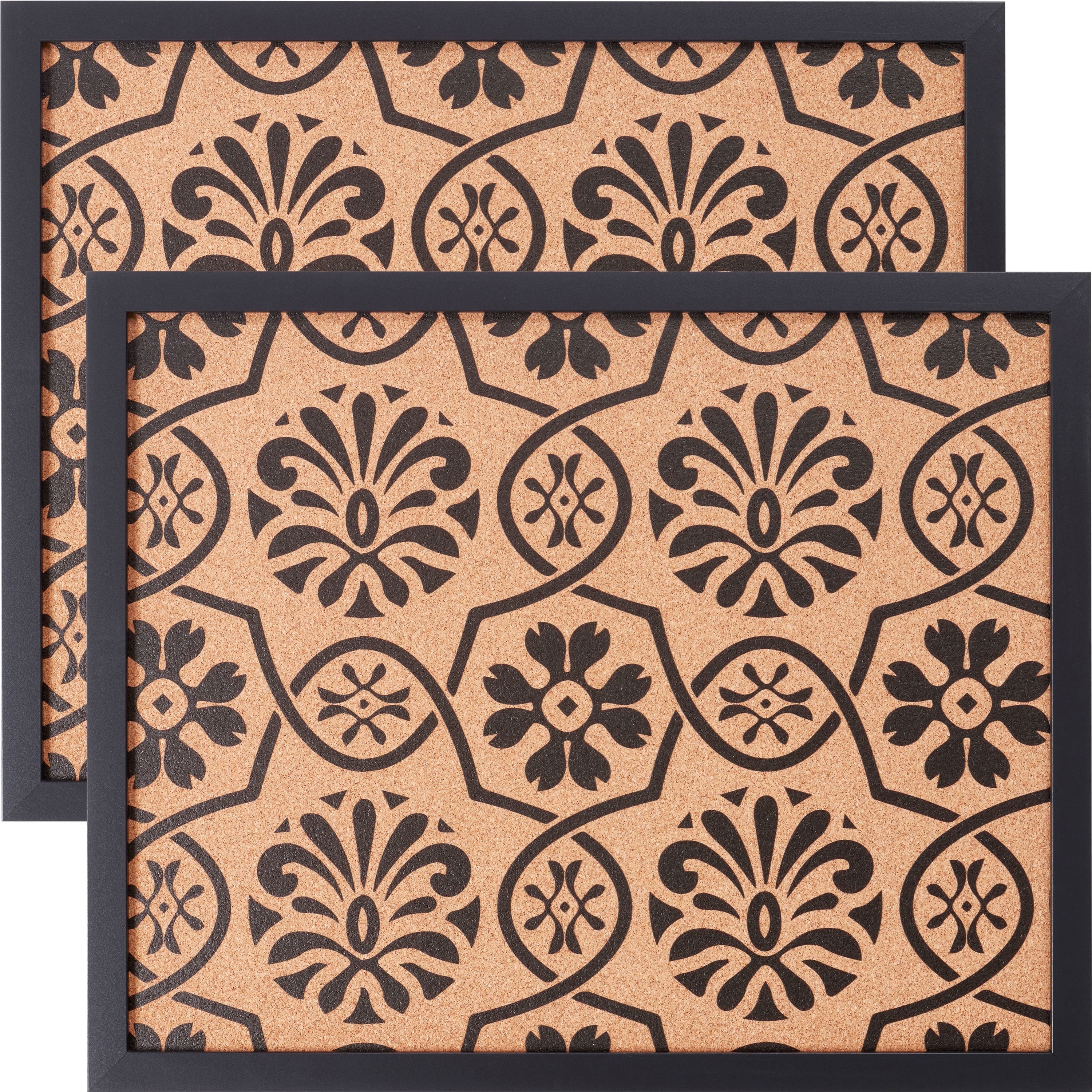 Craig Frames Decorative Cork Bulletin Board, 18.5x23 Inch, Black Frame with Floral Pattern, Set of 2