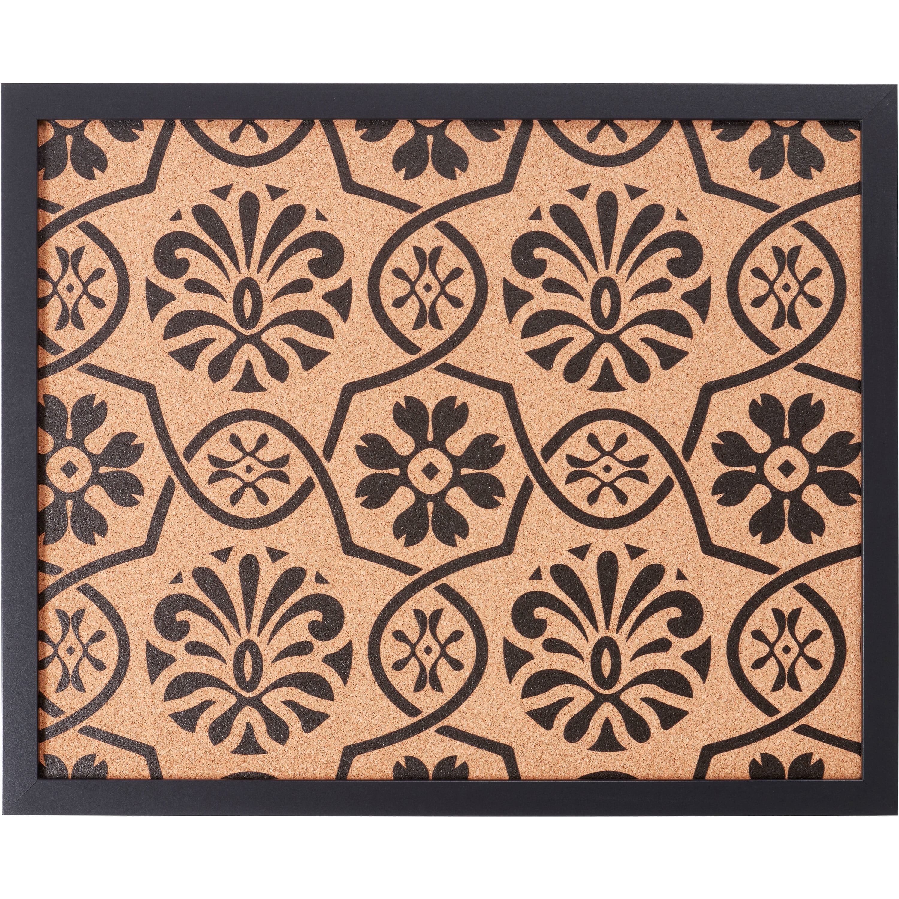 Craig Frames Decorative Cork Bulletin Board, 18.5x23 Inch, Black Frame with Floral Pattern