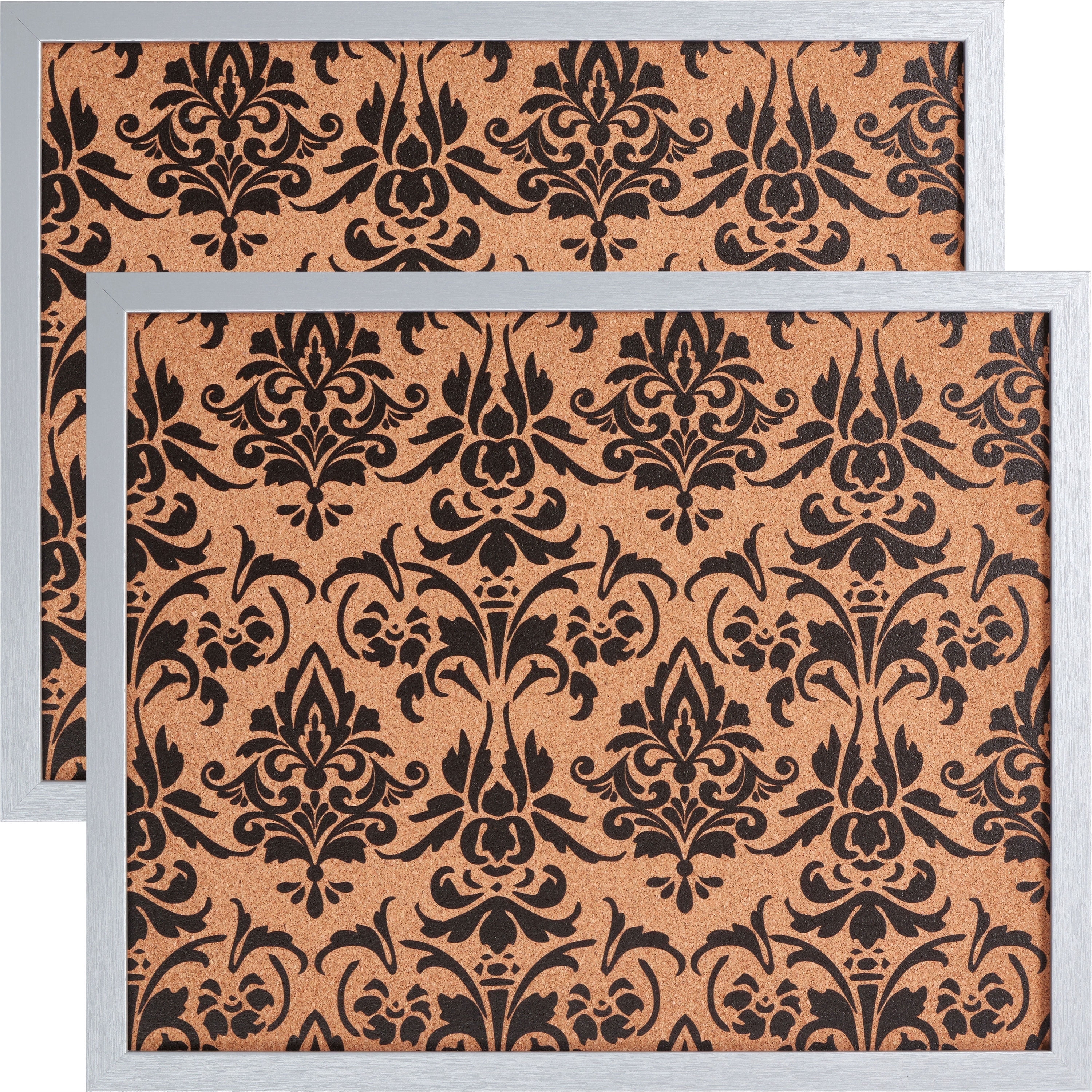 Craig Frames Decorative Cork Bulletin Board, 18.5x23 Inch, Silver Frame with Fleur de Lis Pattern, Set of 2