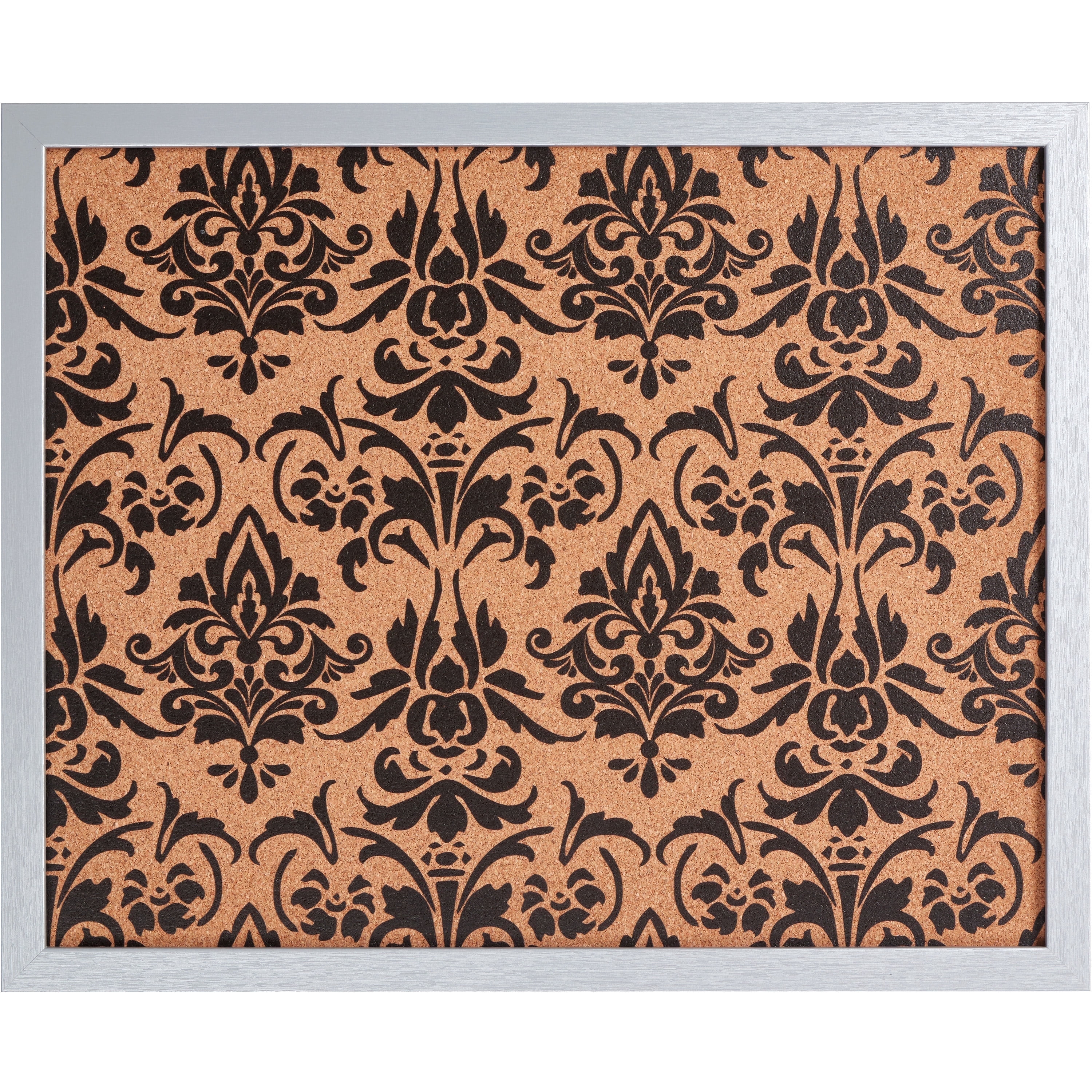 Craig Frames Decorative Cork Bulletin Board, 18.5x23 Inch, Silver Frame with Fleur de Lis Pattern