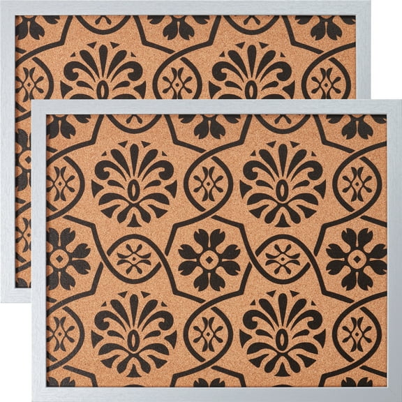 Craig Frames Decorative Cork Bulletin Board, 18.5x23 Inch, Silver Frame with Floral Pattern, Set of 2
