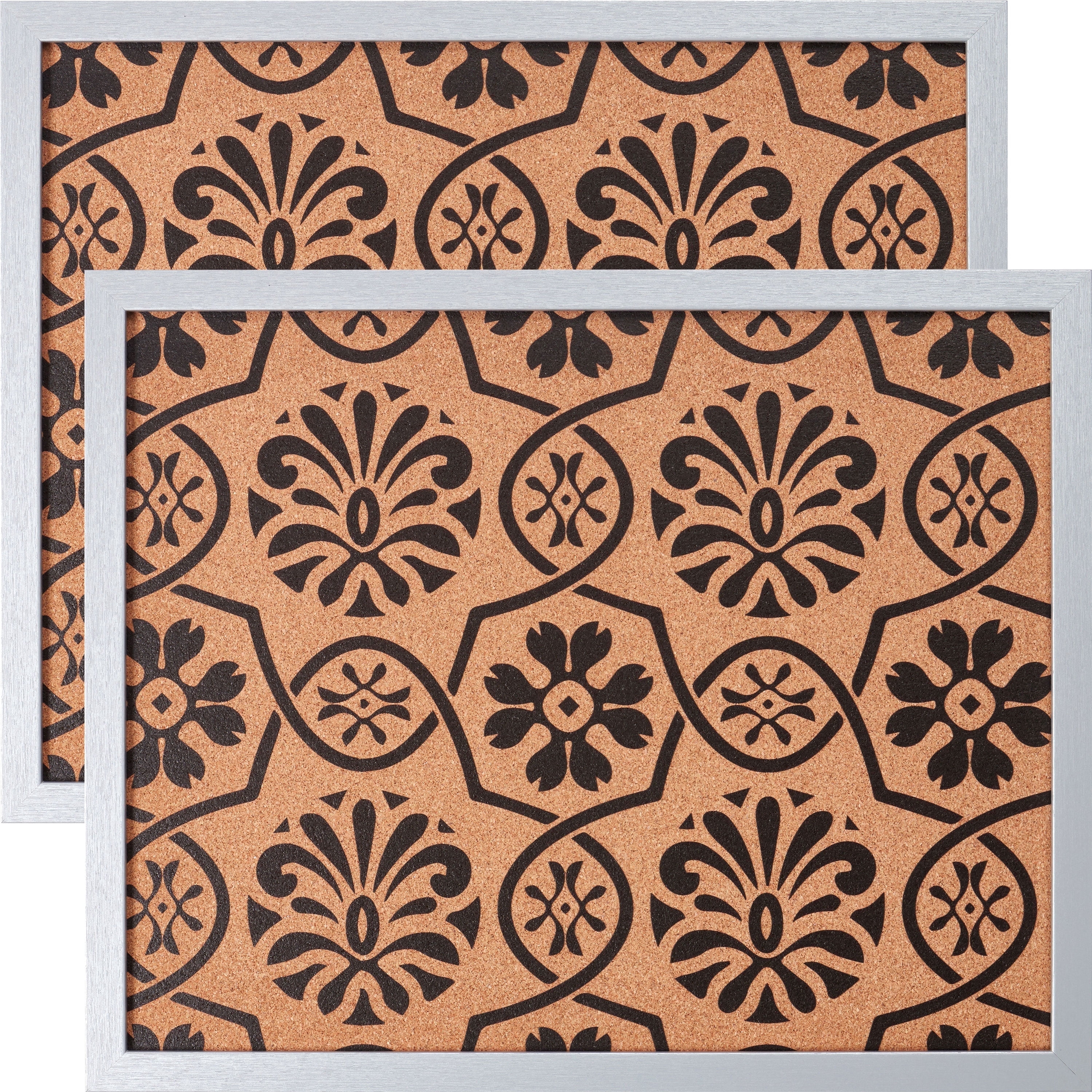 Craig Frames Decorative Cork Bulletin Board, 18.5x23 Inch, Silver Frame with Floral Pattern, Set of 2