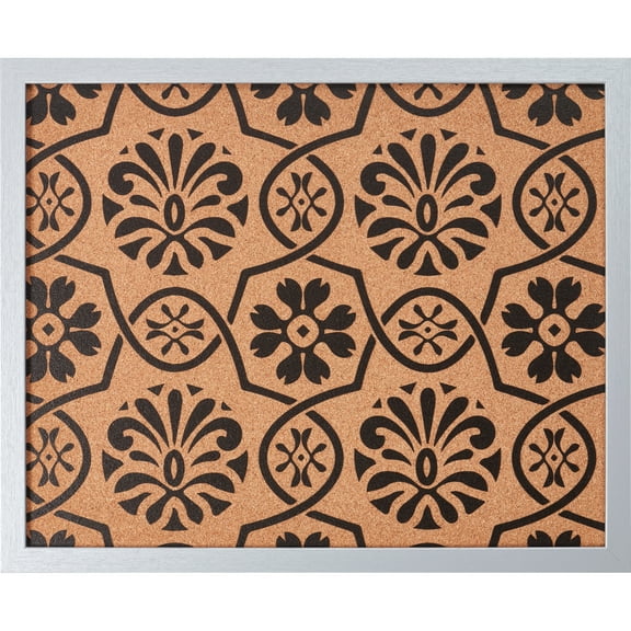 Craig Frames Decorative Cork Bulletin Board, 18.5x23 Inch, Silver Frame with Floral Pattern