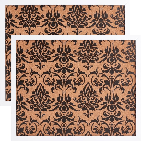 Craig Frames Decorative Cork Bulletin Board, 18.5x23 Inch, White Frame with Fleur de Lis Pattern, Set of 2
