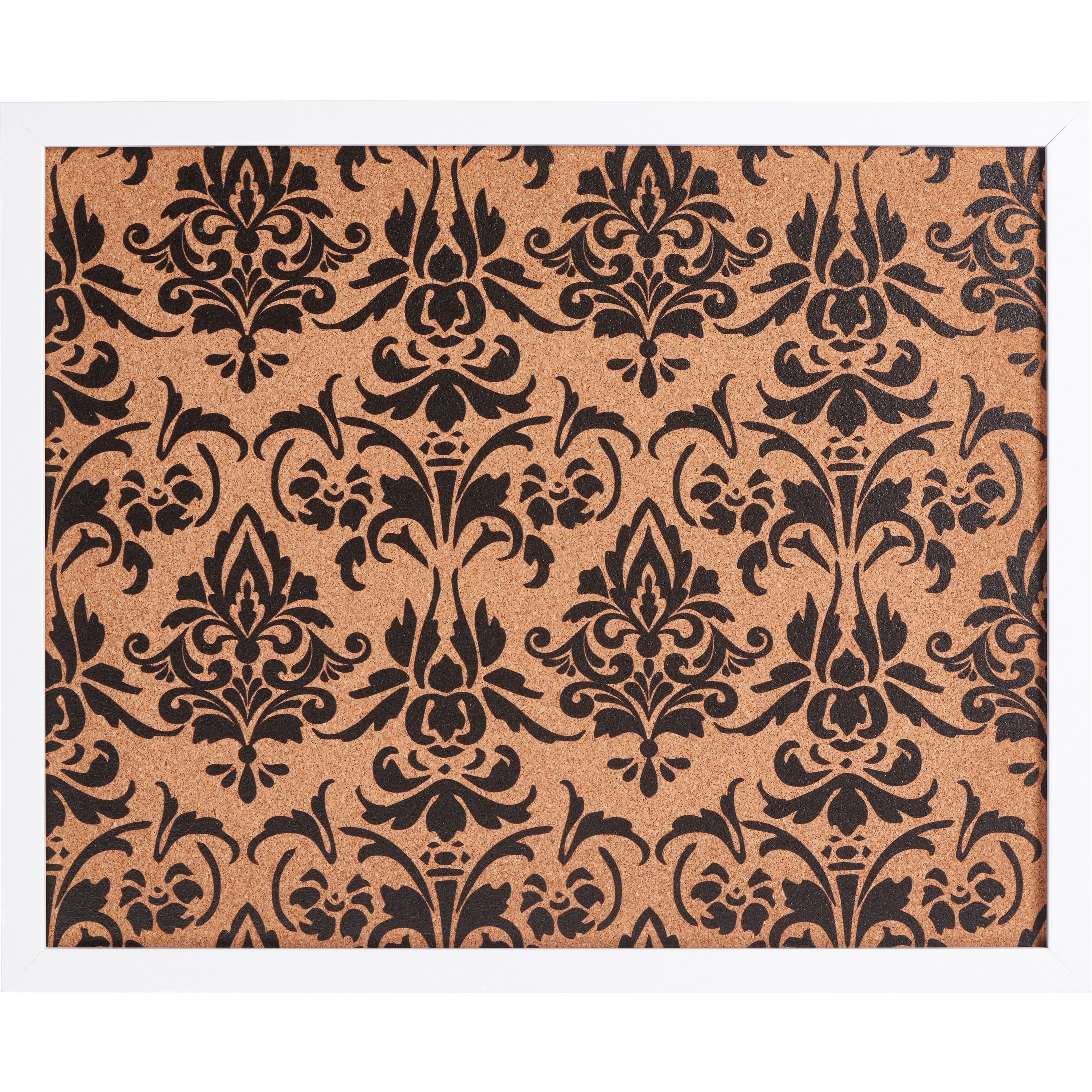 Craig Frames Decorative Cork Bulletin Board, 18.5x23 Inch, White Frame with Fleur de Lis Pattern