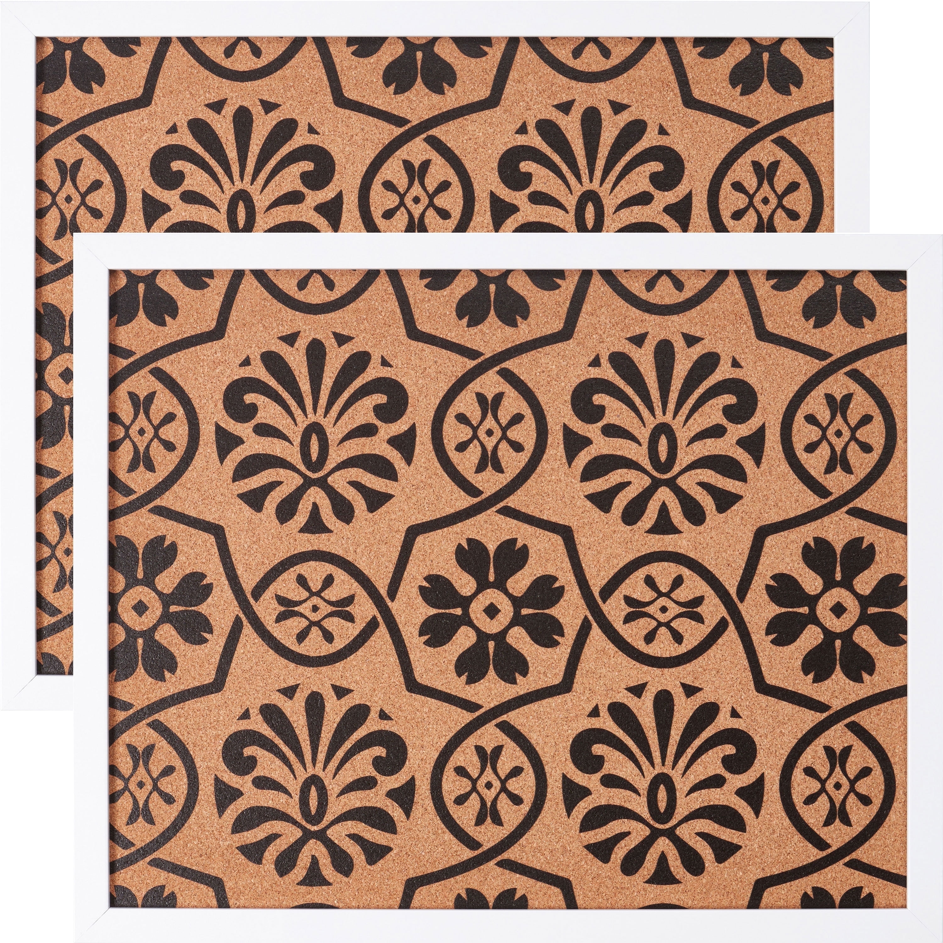 Craig Frames Decorative Cork Bulletin Board, 18.5x23 Inch, White Frame with Floral Pattern, Set of 2