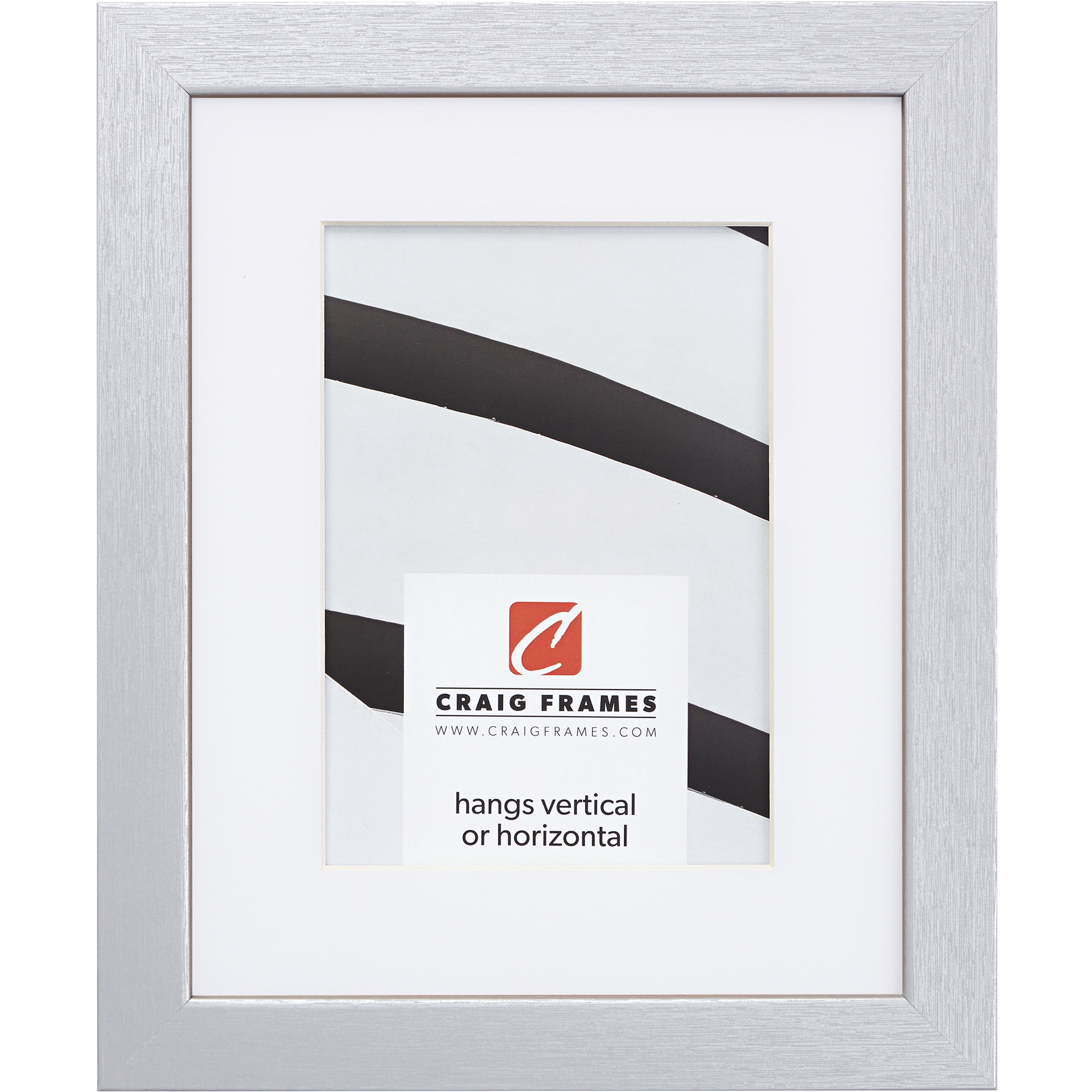 Craig Frames Essentials, 18x24 inch Picture Frame Matted for a 12x18 Photo, Brushed Silver