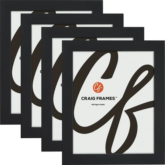 Craig Frames Essentials, 4x5 Inch Picture Frame, 1 Inch Wide Modern, Satin Black, Set of 4
