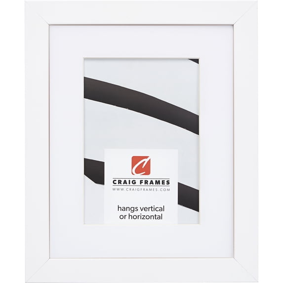 Craig Frames Essentials, 8x10 inch Picture Frame Matted for a 5x7 Photo, Satin White