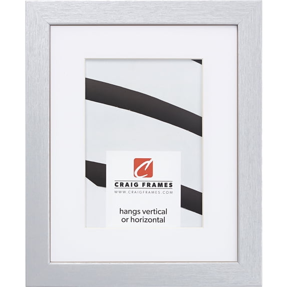 Craig Frames Essentials, 8x12 inch Picture Frame Matted for a 5x7 Photo, Brushed Silver
