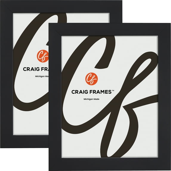 Craig Frames Essentials, 9x12 Inch Picture Frame, 1 Inch Wide Modern, Satin Black, Set of 2