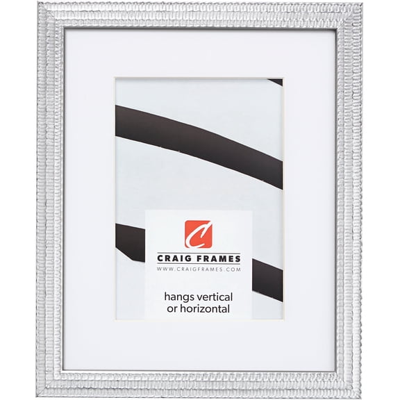 Craig Frames Farnsworth, 20x24 inch Picture Frame Matted for a 16x20 Photo, Silver
