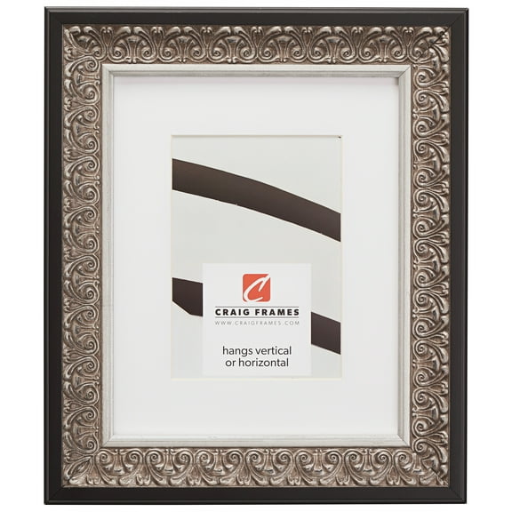 Craig Frames Furio, 14x18 inch Silver and Black Picture Frame Matted for a 10x13 Photo