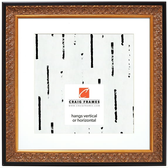 Craig Frames Furio, 16x16 inch Picture Frame Matted for a 12x12 Photo, Gold and Black