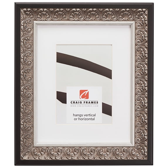 Craig Frames Furio, 16x24 inch Silver and Black Picture Frame Matted for a 12x18 Photo