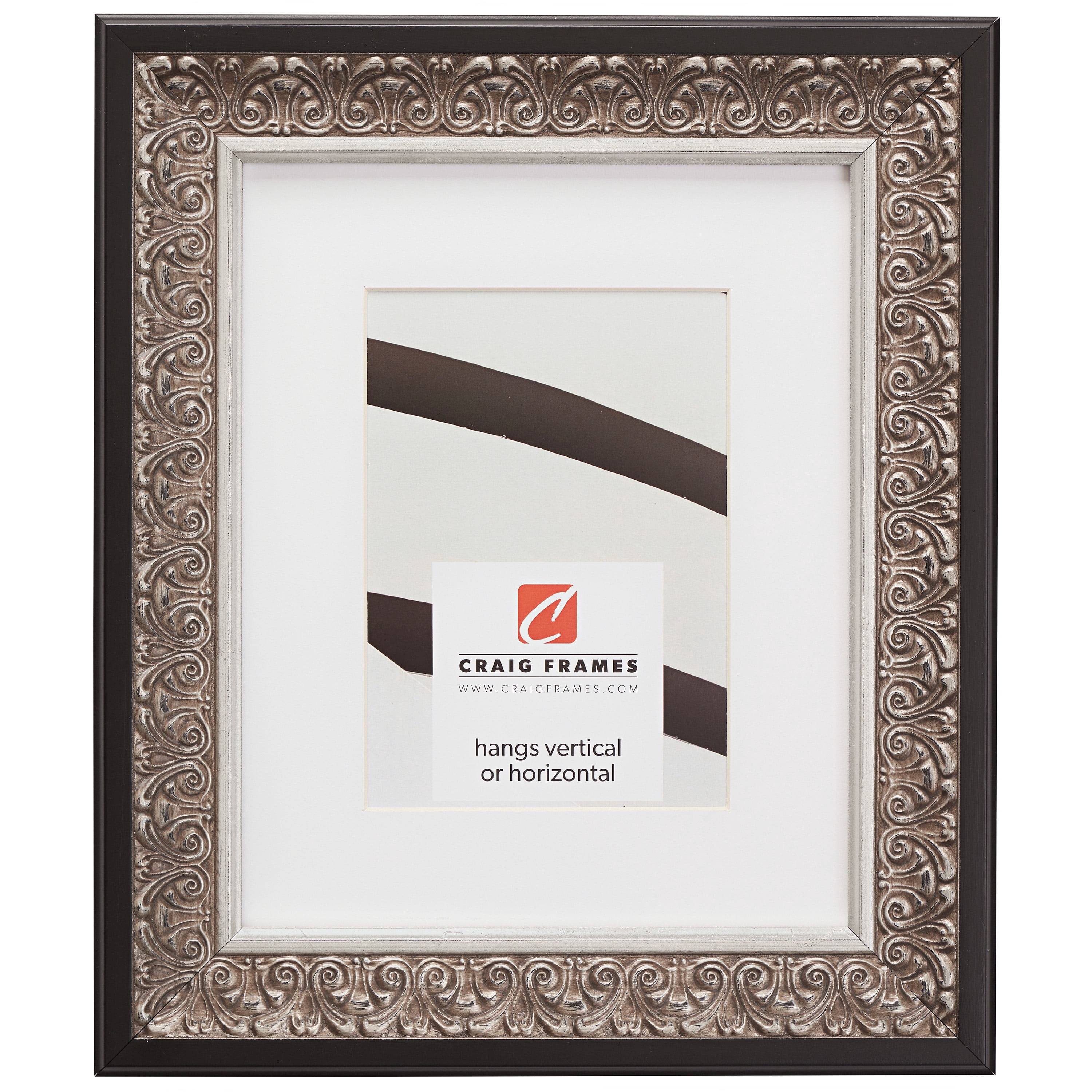 Craig Frames Furio, 18x24 inch Silver and Black Picture Frame Matted for a 12x18 Photo