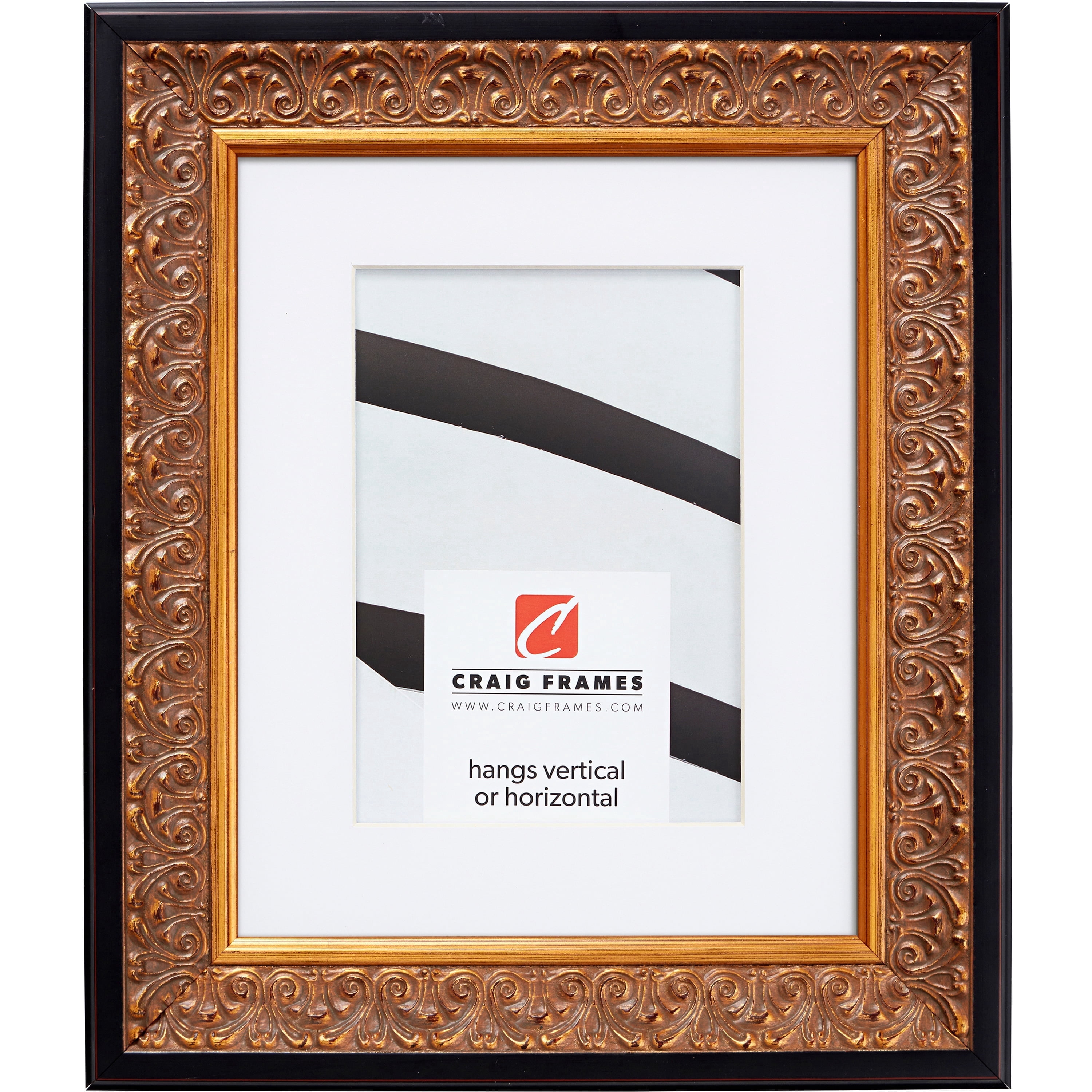Craig Frames Furio, 22x28 inch Picture Frame Matted for a 18x24 Photo, Gold and Black