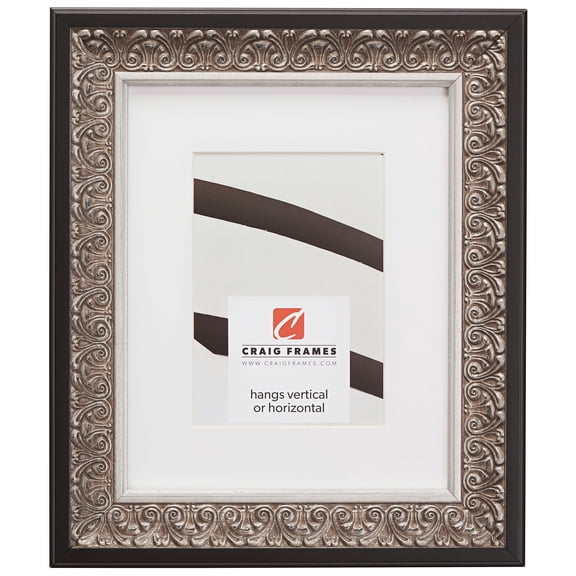 Craig Frames Furio, 22x28 inch Silver and Black Picture Frame Matted for a 18x24 Photo