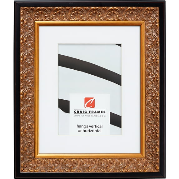 Craig Frames Furio, 5x7 inch Picture Frame Matted for a 4x6 Photo, Gold and Black