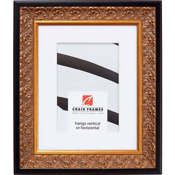 Craig Frames Furio, 5x7 inch Picture Frame Matted for a 4x6 Photo, Gold and Black