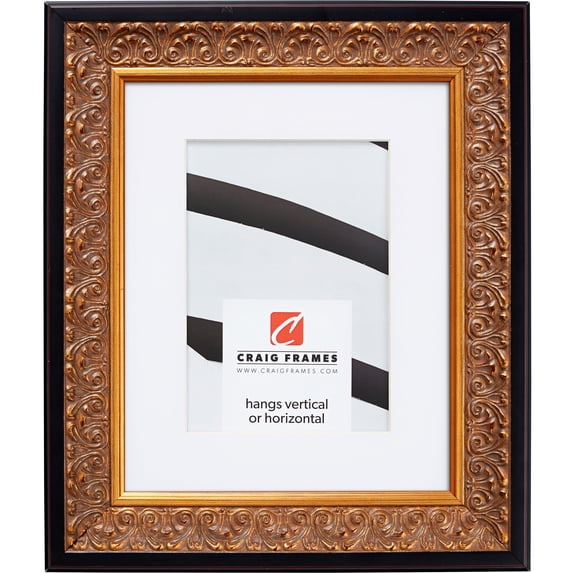 Craig Frames Furio, 8x12 inch Picture Frame Matted for a 5x7 Photo, Gold and Black