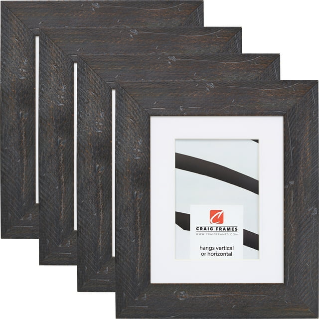 Craig Frames Hatteras, 10x13 inch Picture Frame Matted for a 7x10 Photo, Black, Set of 4