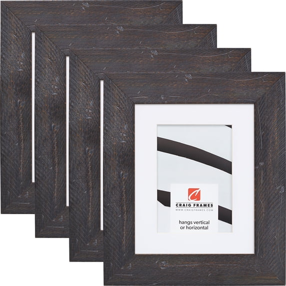 Craig Frames Hatteras, 10x13 inch Picture Frame Matted for a 7x10 Photo, Black, Set of 4