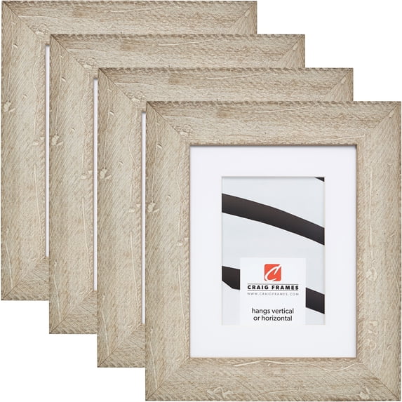 Craig Frames Hatteras, 11x14 inch Picture Frame Matted for a 8x10 Photo, White Wash, Set of 4