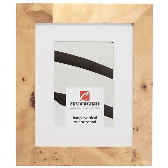 Craig Frames Innovations, 16x16 inch Natural Wood Burl Picture Frame Matted for a 12x12 Photo