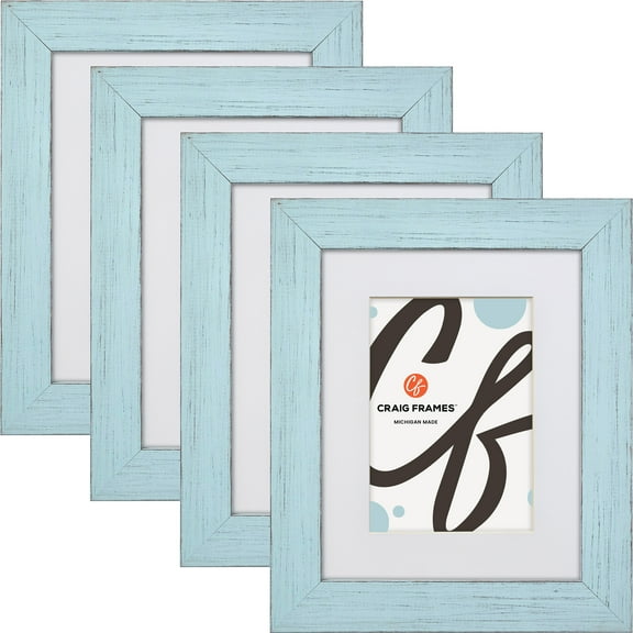 Craig Frames Jasper, 10x13 inch Country Sky Blue Picture Frame Matted for a 7x10 Photo, Set of 4