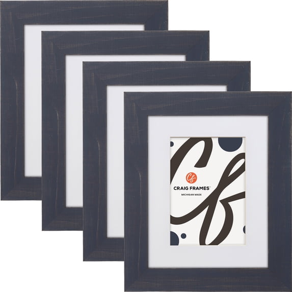 Craig Frames Jasper, 12x16 inch Country Weathered Blue Picture Frame Matted for a 8x12 Photo, Set of 4
