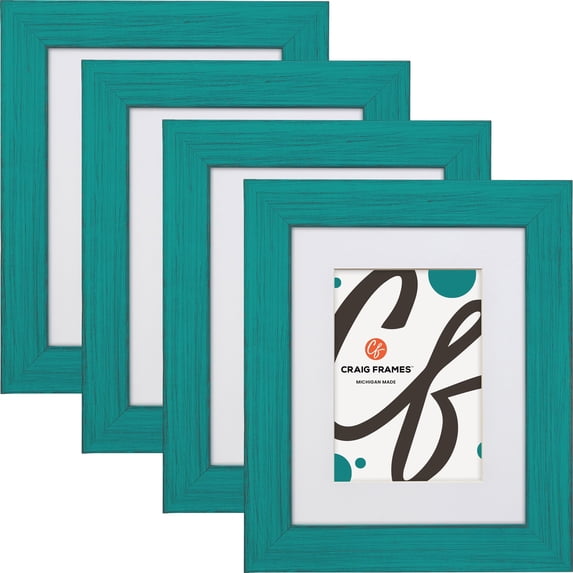 Craig Frames Jasper, 14x20 inch Country French Teal Picture Frame Matted for a 11x17 Photo, Set of 4
