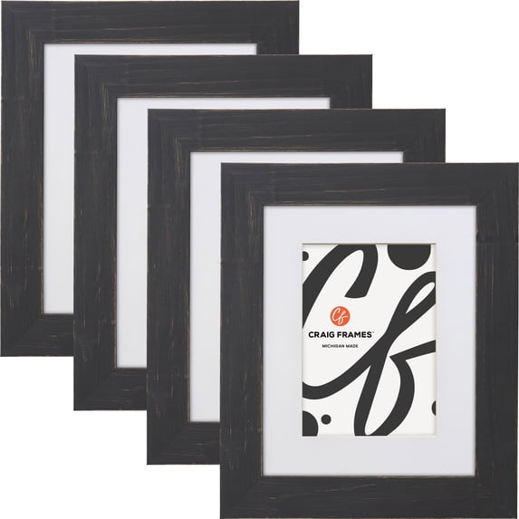 Craig Frames Jasper, 20x30 inch Country Charcoal Black Picture Frame Matted for a 16x24 Photo, Set of 4