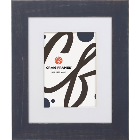 Craig Frames Jasper, 22x28 inch Country Weathered Blue Picture Frame Matted for a 18x24 Photo