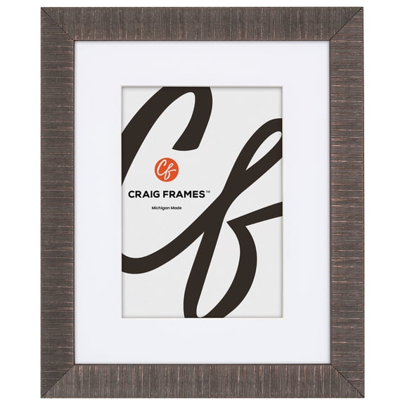 Craig Frames Linear, 5x7 Picture Frame Matted for a 4x6 Photo, Aged Bronze